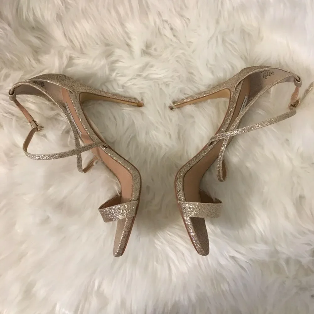 Steve Madden Women's Gold Glitter Feliz Strappy Open Toe Heeled SandalsSize 9.5M